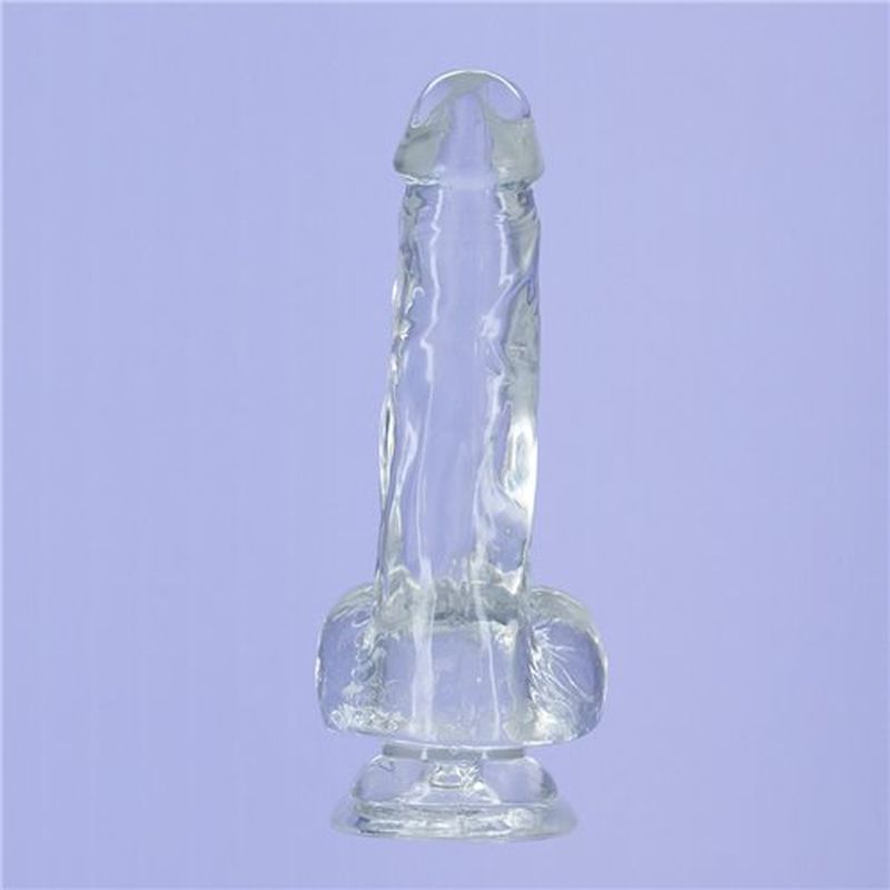 Addiction | Crystal Dildo with Balls 8" Clear with bonus PowerBullet