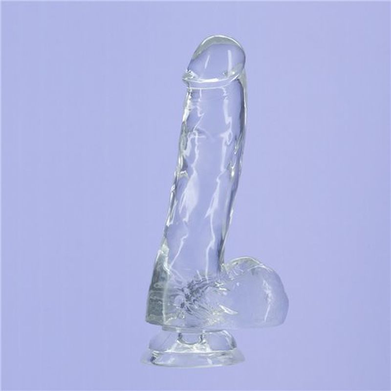 Addiction | Crystal Dildo with Balls 8" Clear with bonus PowerBullet