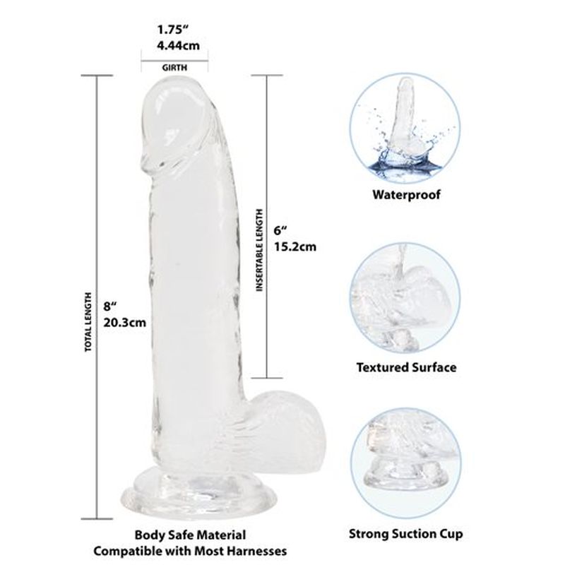 Addiction | Crystal Dildo with Balls 8" Clear with bonus PowerBullet