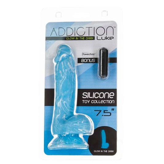 Addiction | Luke 7.5" Glow in the Dark Dildo w Balls Blue