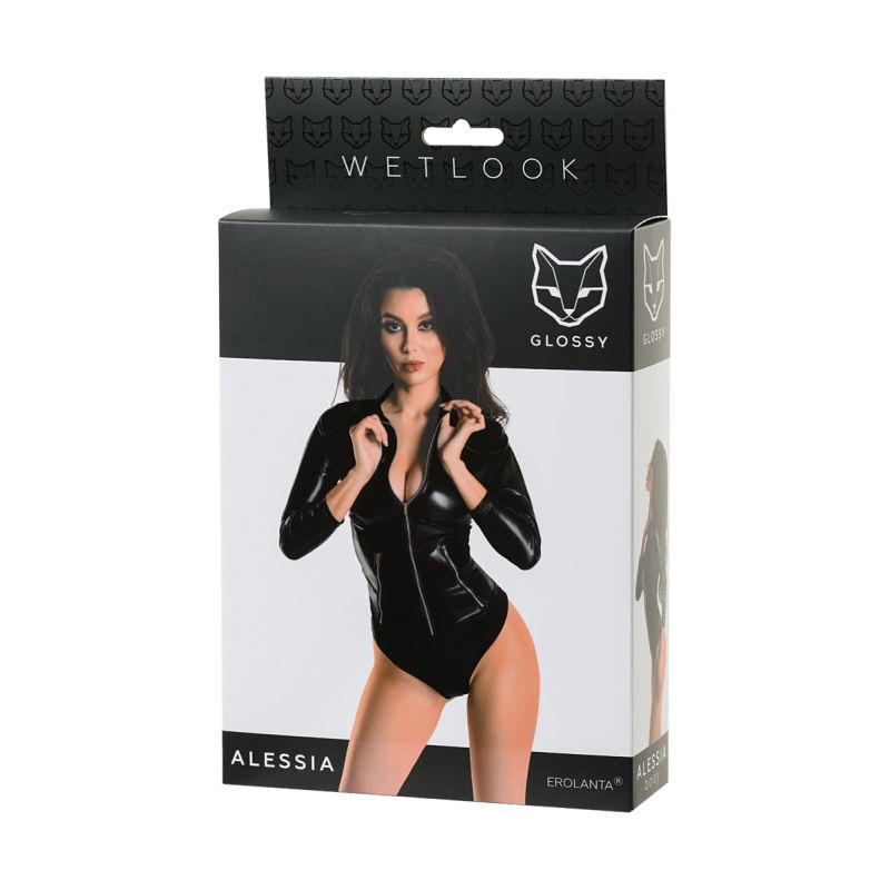 Glossy Wetlook Bodysuit w Zip Alessia Size S/M/L/XL