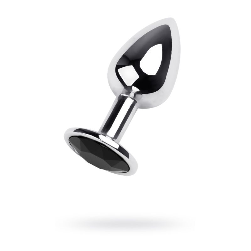 Metal | Silver Metal Anal Plug w Black Gem Small