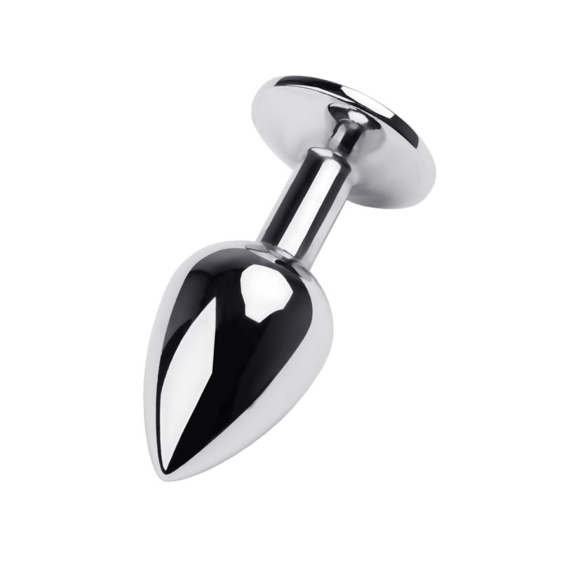 Metal | Silver Metal Anal Plug w Black Gem Small