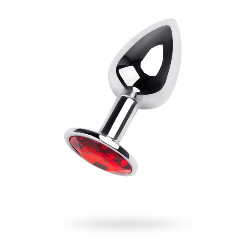 Metal | Silver Metal Anal Plug w Red Ruby Gem Small