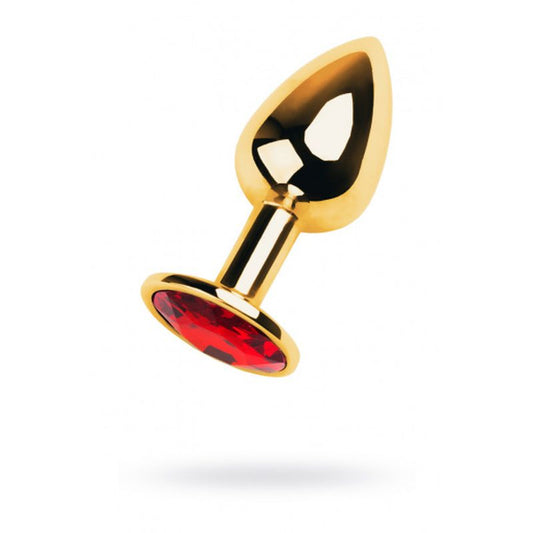 Metal | Gold Metal Anal Plug w Red Ruby Gem Small