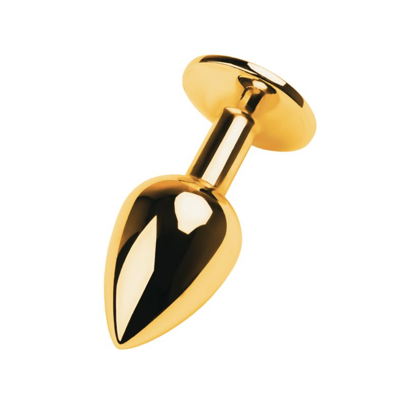 Metal | Gold Metal Anal Plug w Black Tourmaline Gem Small