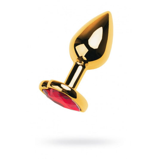 Metal | Gold Metal Anal Plug w Red Ruby Heart Crystal Small