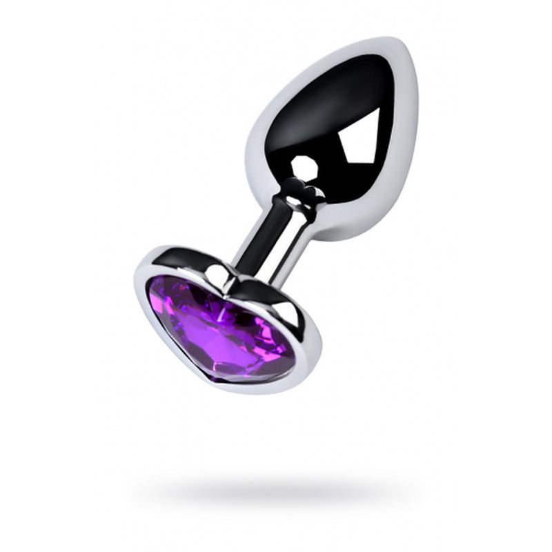 Metal | Silver Metal Anal Plug w Purple Heart Amethyst Crystal Small