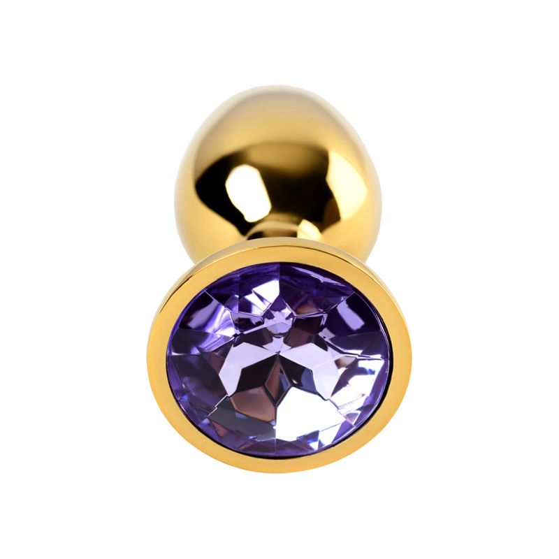 Metal | Gold Metal Anal Plug w Amethyst Crystal Small