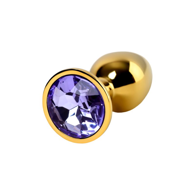 Metal | Gold Metal Anal Plug w Amethyst Crystal Small