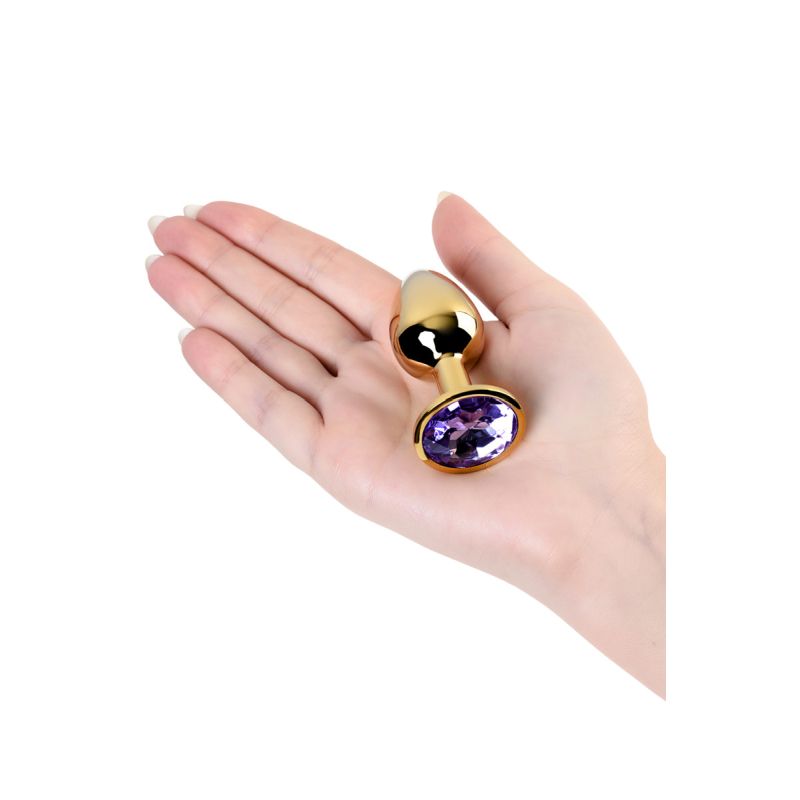 Metal | Gold Metal Anal Plug w Amethyst Crystal Small