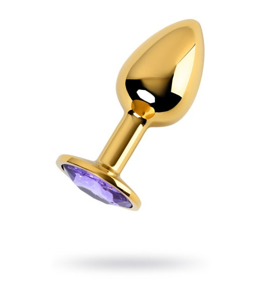 Metal | Gold Metal Anal Plug w Amethyst Crystal Small