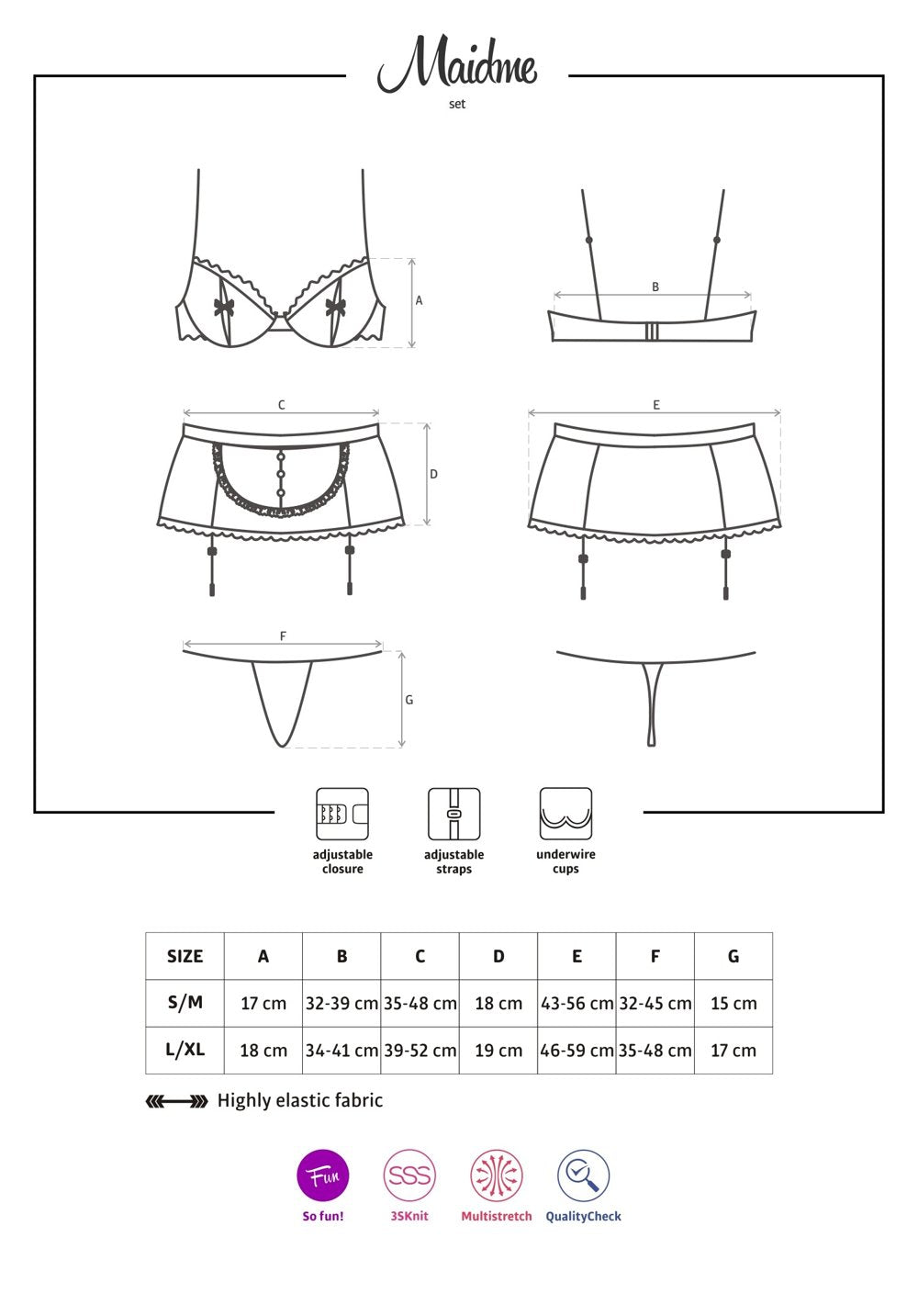 Obsessive Maidme Maid Set 5 Piece Size S/M or L/XL