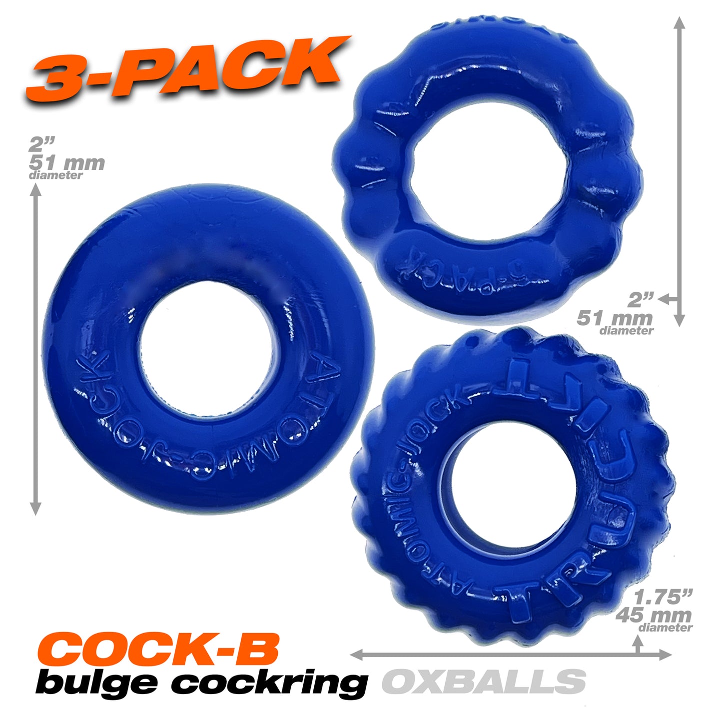 OxBalls Bonemaker 3 Pc Cockring Cock Ring Set Pool Blue