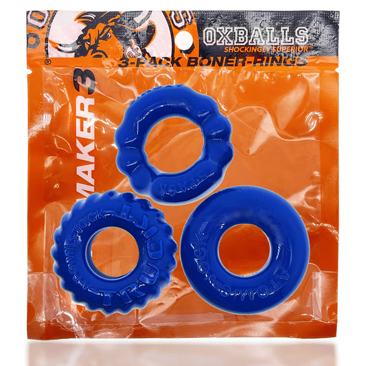 OxBalls Bonemaker 3 Pc Cockring Cock Ring Set Pool Blue