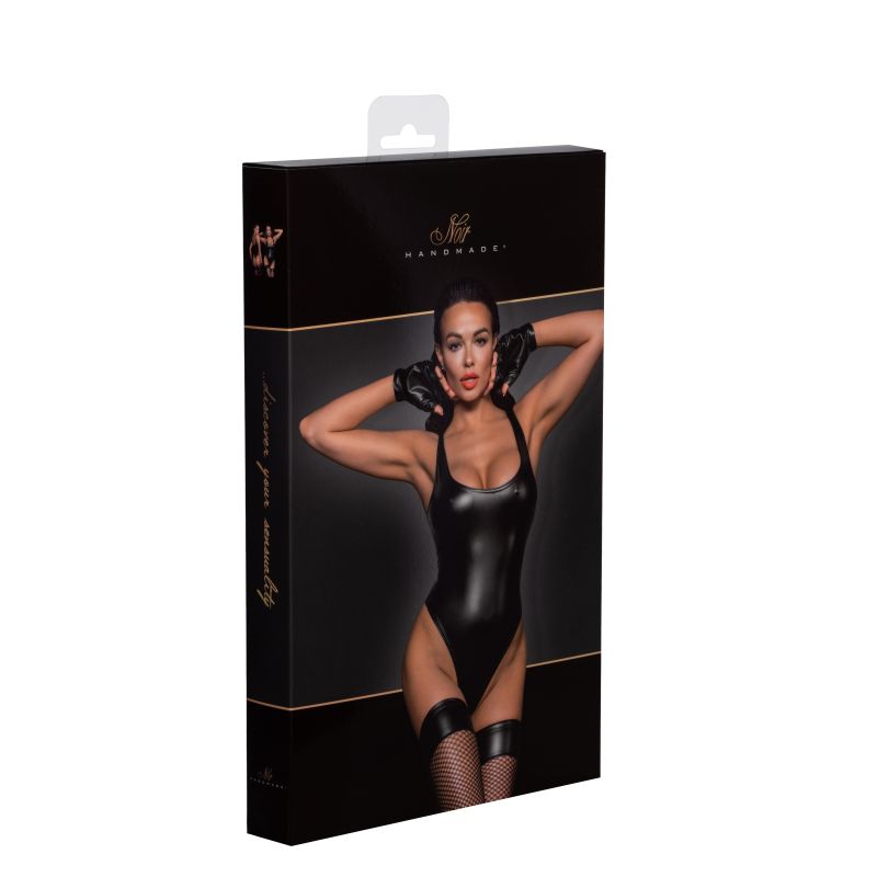 Noir Power Wetlook Bodysuit w High Cut Leg Size S, M or L