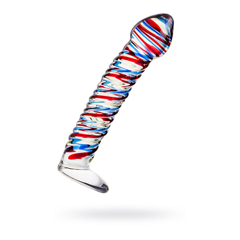 Sexus Glass Dildo Stripes w Base Blue/Red 16cm