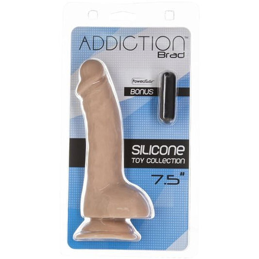 Addiction | Brad 7.5" Dong Dildo with Balls Suction Cup Bonus Bullet Beige