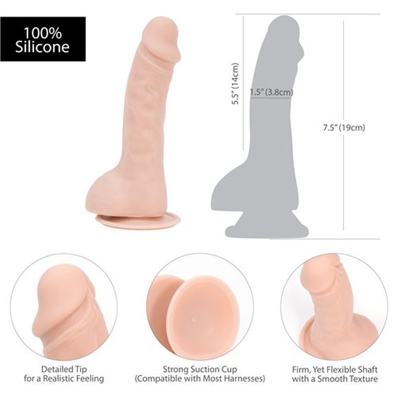 Addiction | Brad 7.5" Dong Dildo with Balls Suction Cup Bonus Bullet Beige