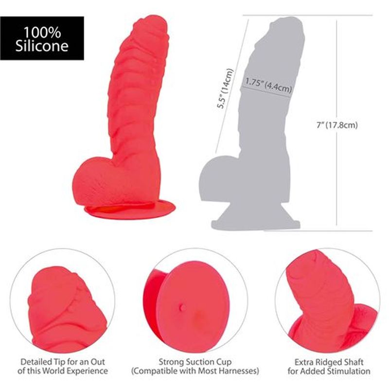 Addiction | Tom 7" Ribbed Dildo Dong Hot Pink with bonus PowerBullet