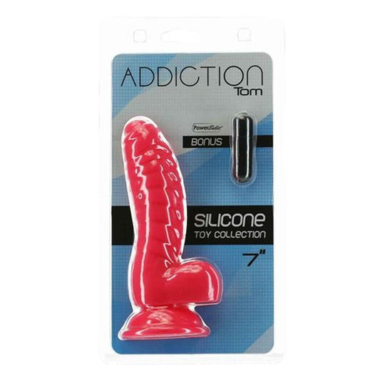 Addiction | Tom 7" Ribbed Dildo Dong Hot Pink with bonus PowerBullet