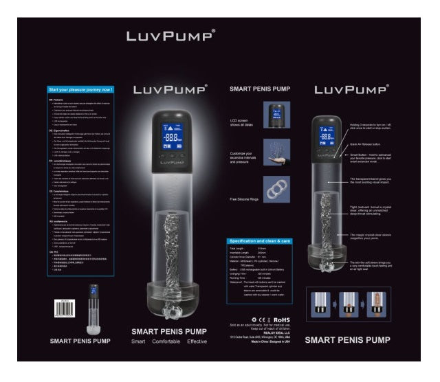 LuvPump Smart Rechargeable LCD Display Penis Pump w Sleeve and Donut