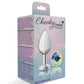 Cheeky Charms Silver Round Butt Plug w Clear Iridescent Jewel Medium