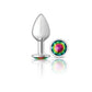 Cheeky Charms Silver Round Butt Plug w Rainbow Jewel Medium