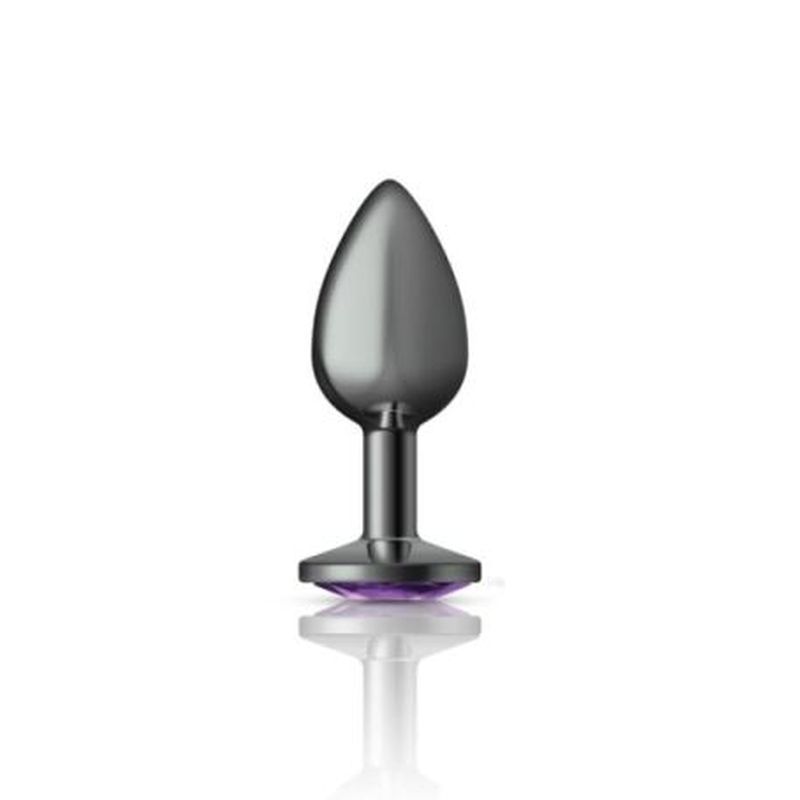 Cheeky Charms | Gunmetal Round Butt Plug w Purple Jewel Small