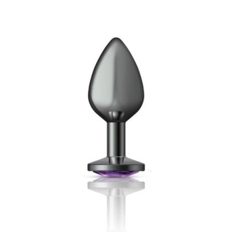 Cheeky Charms | Gunmetal Round Butt Plug w Purple Jewel Medium