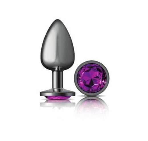 Cheeky Charms | Gunmetal Round Butt Plug w Purple Jewel Large