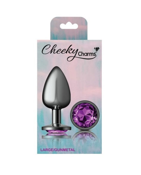 Cheeky Charms | Gunmetal Round Butt Plug w Purple Jewel Large