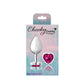 Cheeky Charms Silver Metal Butt Plug w Heart Pink Jewel Medium