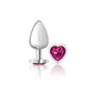 Cheeky Charms Silver Metal Butt Plug w Heart Pink Jewel Large