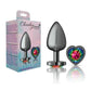 Cheeky Charms Gunmetal Butt Plug w Heart Rainbow Jewel Large