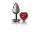 Cheeky Charms Gunmetal Butt Plug w Heart Red Jewel Small