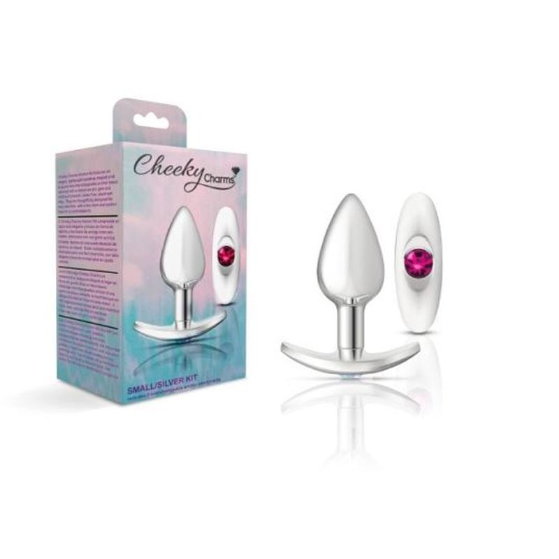 Cheeky Charms Silver Anchor Butt Plug w Clear and Pink Jewel Kit