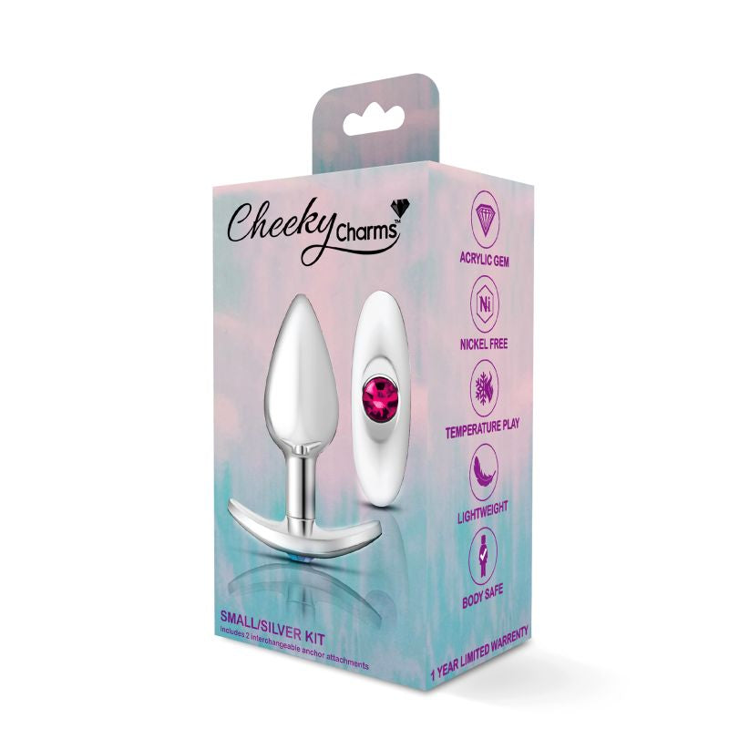 Cheeky Charms Silver Anchor Butt Plug w Clear and Pink Jewel Kit