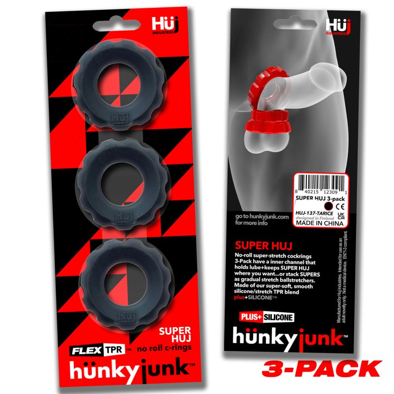 HunkyJunk Super HUJ Cockrings Tar Ice 3 Pc