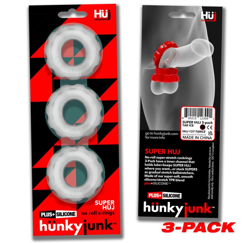 HunkyJunk Super HUJ Cockrings Clear Ice 3 Pc