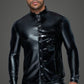 Noir Power Wetlook PVC Long Sleeved Shirt w Button Placket Size S, M, L or XL