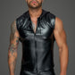 Noir Power Wetlook Sleeveless Hooded Shirt w 2 Way Zipper Size S, M, L or XL