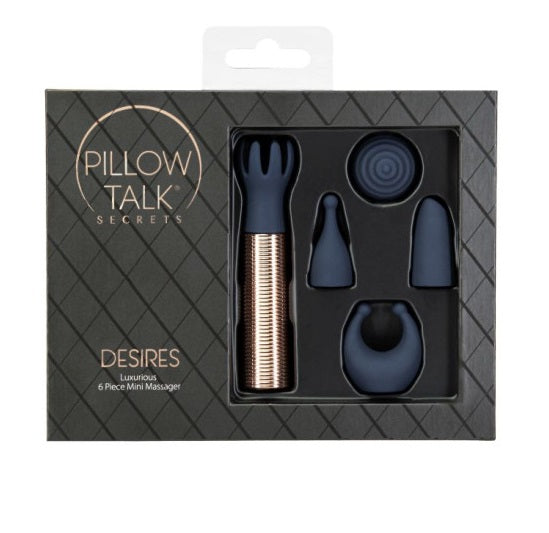 Pillow Talk Secrets Desires 6 Pc Piece Massager Set Blue