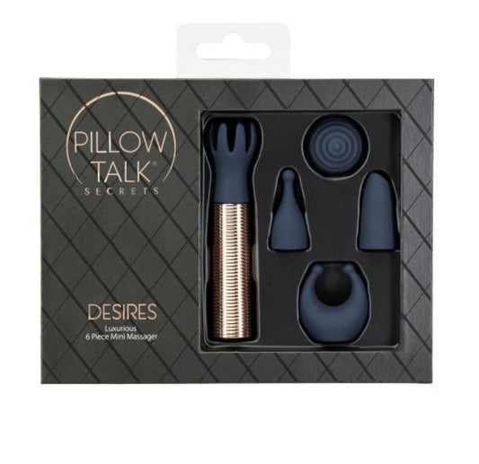 Pillow Talk Secrets Desires 6 Pc Piece Massager Set Blue