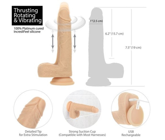 Naked Addiction | The Freak Vibrating Rotating Dong w Remote 7.5" Flesh