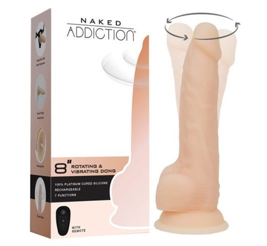 Naked Addiction | Rotating 8" Vibrating Dildo w Remote Vanilla