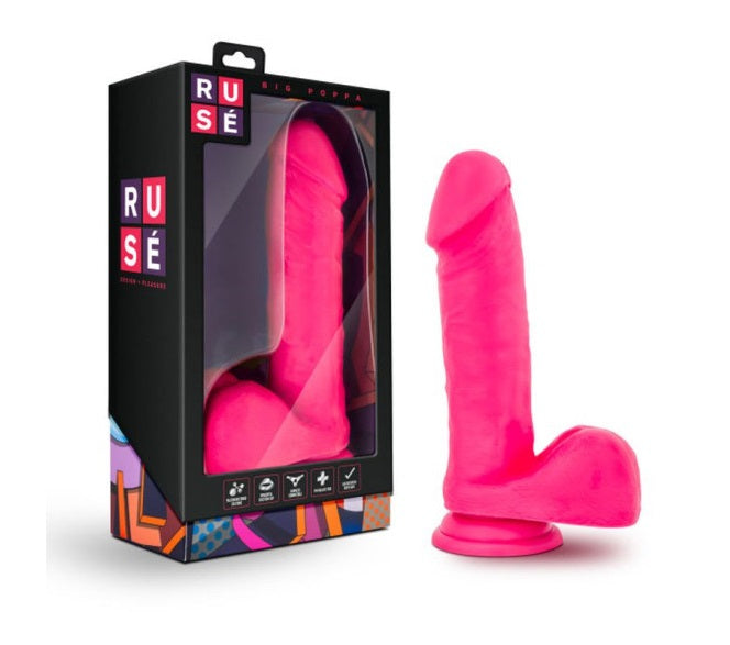 Ruse Big Poppa Hot Pink Dildo 8" with Suction Cup