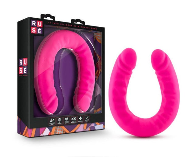 Ruse Silicone Slim 18" Double Dong Hot Pink