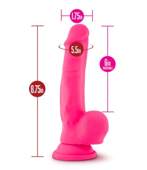 Ruse Shimmy Hot Pink Dong Dildo 8.75" with Suction Cup