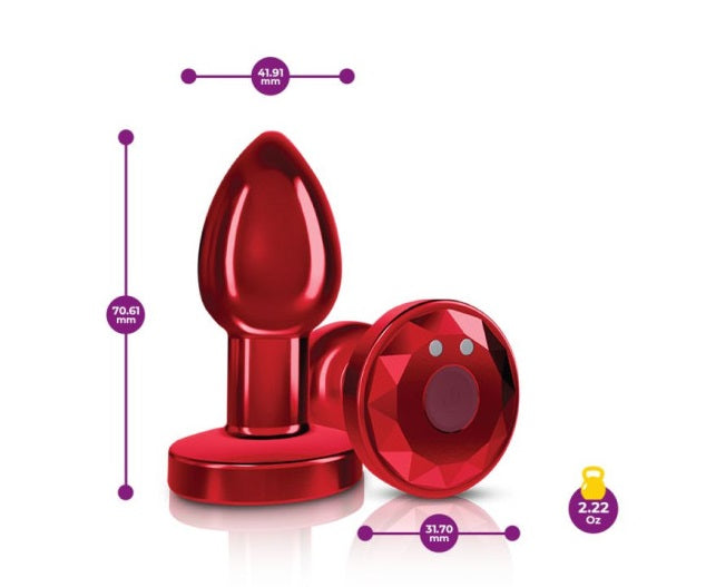 Cheeky Charms Red Rechargeable Vibrating Metal Butt Plug w Remote Small